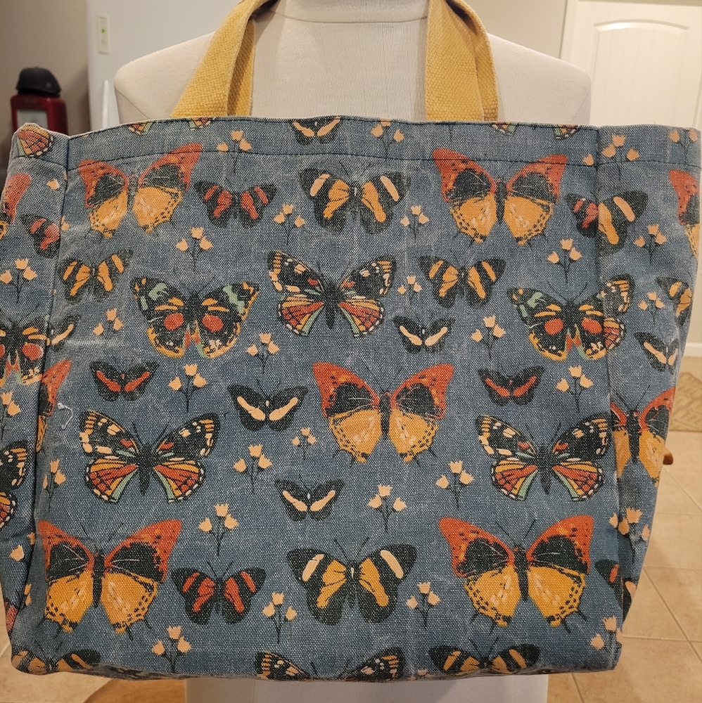 🦋EUC~BUTTERFLY PRINT CANVAS TOTE BAG - Picture 2 of 7